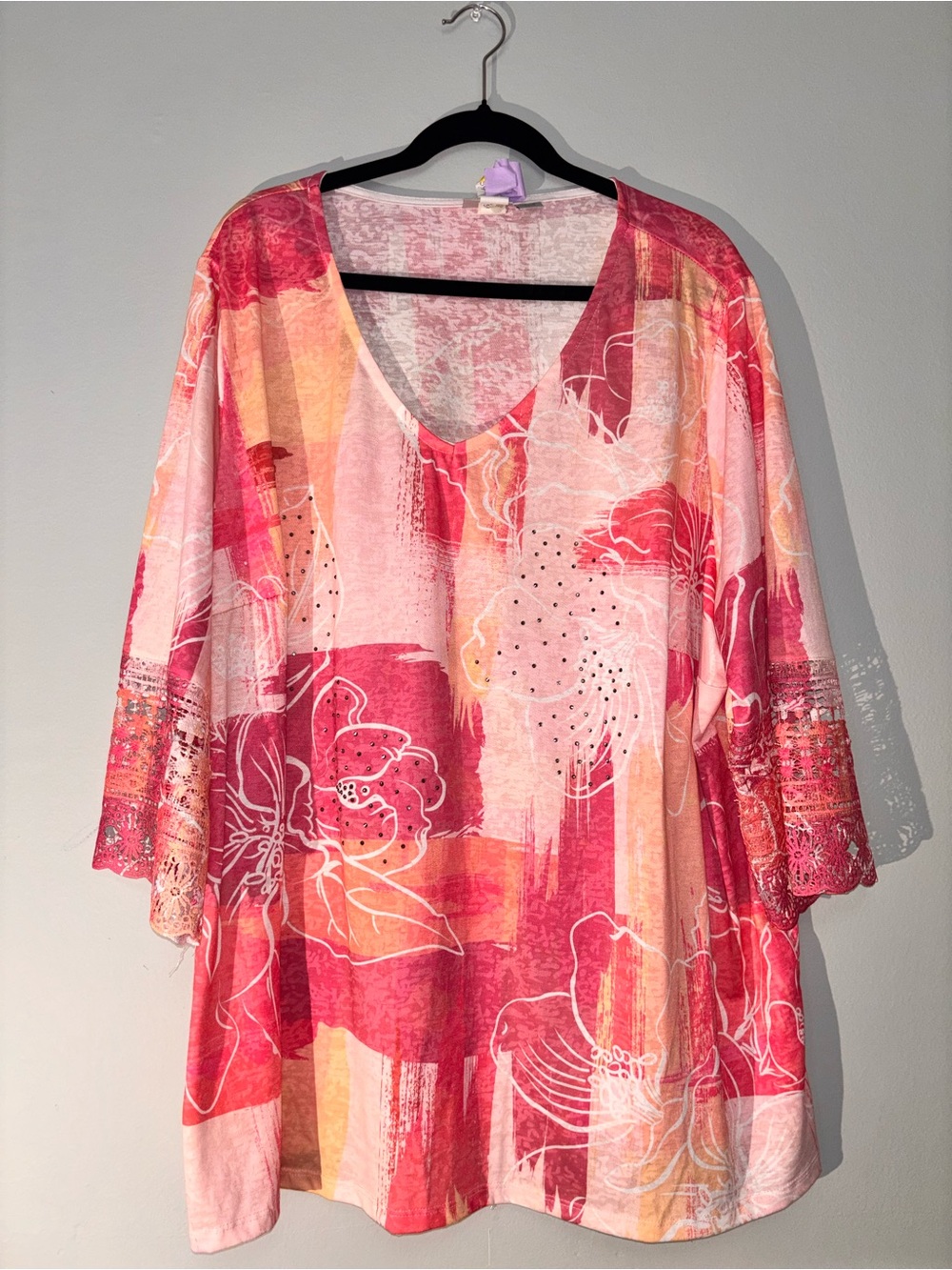 Avenue Pink and Coral Floral V-Neck Tunic